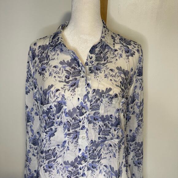 Cloth & Stone Anthropologie white & purple floral button down top size S - Picture 4 of 12